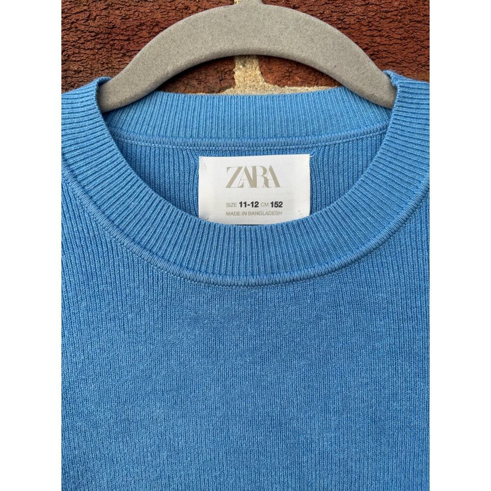 Zara Girls Blue Knit Crop Sweater Size 11-12 152 Long Sleeve Pullover Top - Picture 4 of 8